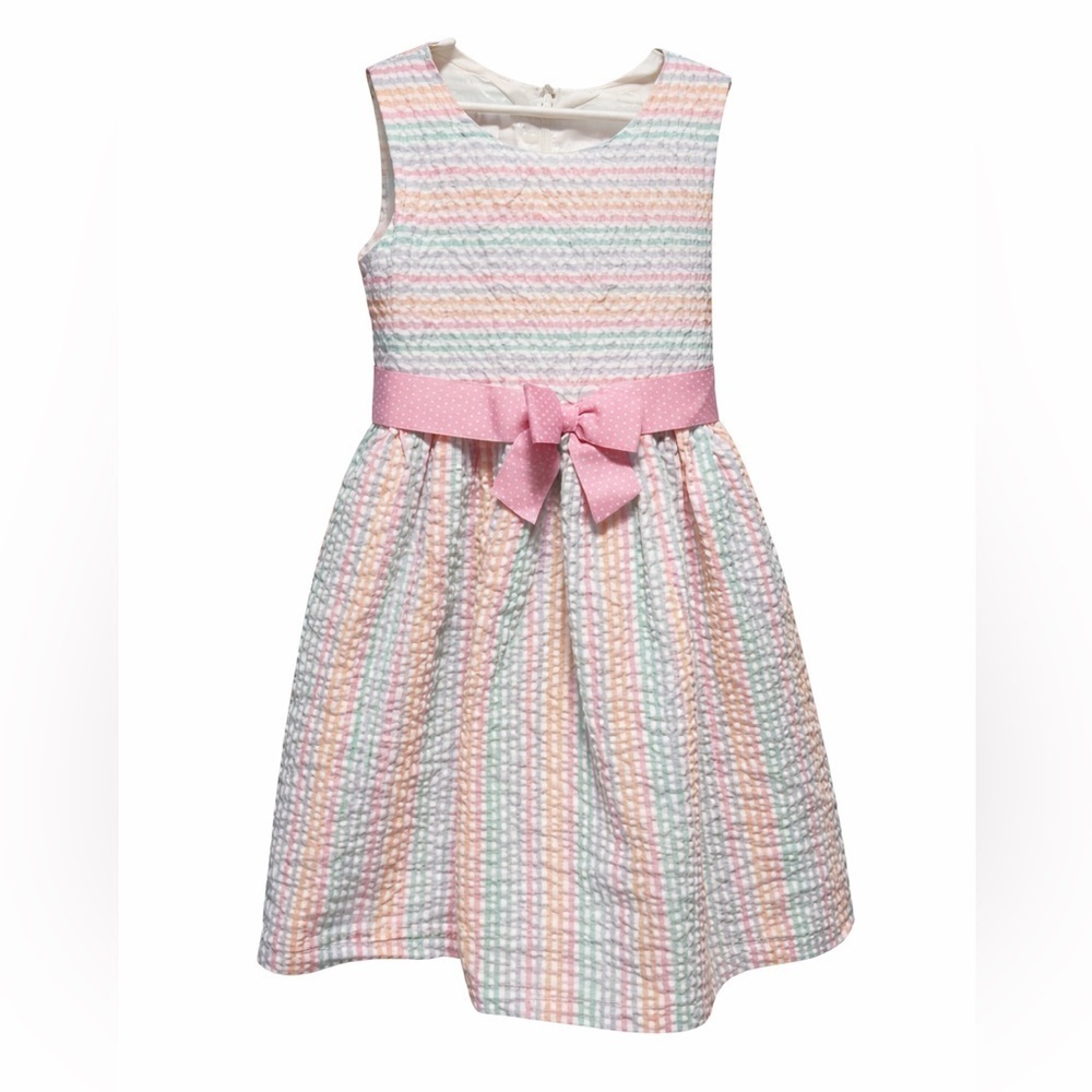 Bonnie Jean Pastel Seersucker Stripe Party Dress Girls 6X